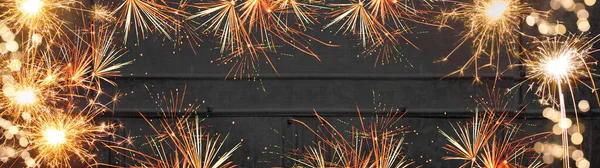Silvestr Nový Rok Festival Party Pozadí Banner Panorama Long Ohňostroj — Stock fotografie