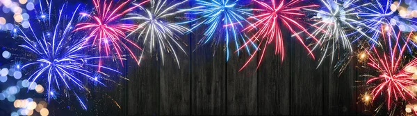 Silvester Party Felice Anno Nuovo Fuochi Artificio Sfondo Banner Panorama — Foto Stock