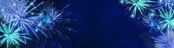 Новорічним Святом Партії Фон Прапор Панорама Довго Феєрверк Ізольований Темно — стокове фото