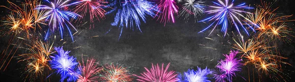 Happy New Year Festival Fireworks Party Background Banner Panorama Long — стокове фото