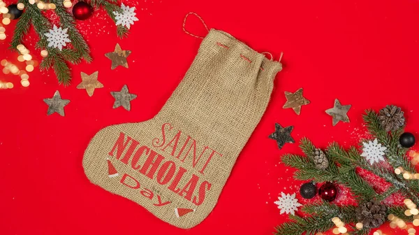 Merry Saint Nicholas Day Top View View Nicholas Stockking Jute — стокове фото