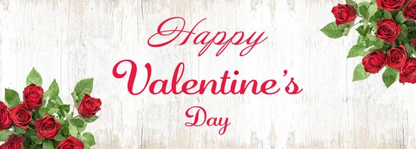 Buon San Valentino Sfondo Banner Panorama Mazzo Bouquet Rose Rosse — Foto Stock