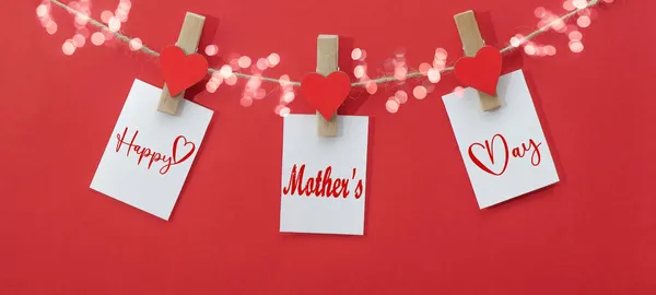 Happy Mother Day Background Banner Біла Паперова Записка Висить Дерев — стокове фото