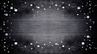 Kış / Advent / Advents Arkaplan şablonu - Siyah gri ahşap doku üzerinde kar taneleri ile kardan yapılmış çerçeve, metin için boşluk ile üst görünüm