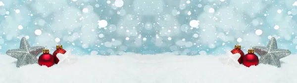 Bagattelle Rosse Stella Sui Fiocchi Neve Natale Inverno Sfondo Banner — Foto Stock