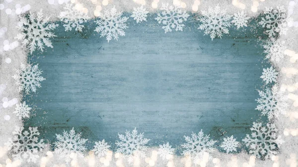 Winter Advent Christmas Holiday Background Template Frame Made Snow Snowflakes — Stock Photo, Image