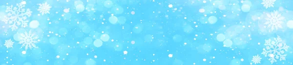 Snowflakes Ice Crystals Isolated Blue Sky Winter Background Panorama Banner — Stock Photo, Image