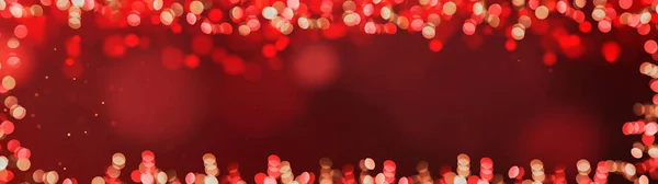 Telaio Fatto Luci Rosse Bokeh Sfondo Rosso Banner Panorama Texture — Foto Stock