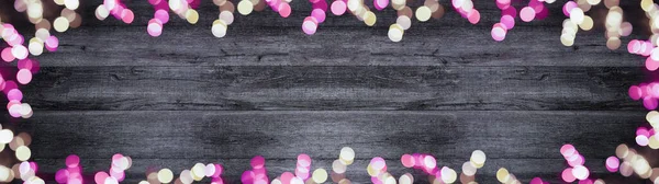 Festive Background Panorama Banner Long Pink Yellow Bokeh Lights Dark — Stock Photo, Image