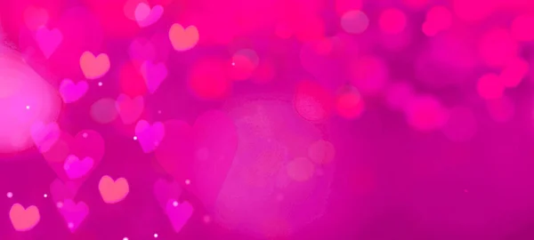 バレンタインデーの愛結婚式の背景バナーのパノラマ テキストのためのスペースとピンクのテクスチャ上の抽象的なピンクの心とボケライト — ストック写真