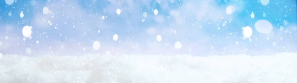 Schneeflocken Schneeblauer Himmel Winter Hintergrund Banner Lang — Stockfoto