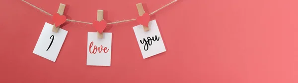 Buon San Valentino Sfondo Banner Panorama Lungo Note Bianche Carta — Foto Stock