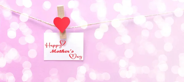 Happy Mother Day Background Banner Panorama Біла Банкнота Висить Дерев — стокове фото