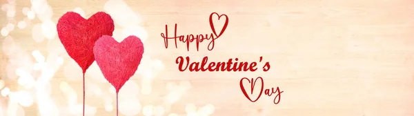 Valentines Day Background Panorama Banner Long Two Red Hearts Balloons — Stock Photo, Image