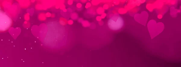 粉红粉刷抽象模板纹理背景横幅全景与心和Bokeh灯 概念母亲节 情人节 圣诞婚礼和复制空间 — 图库照片
