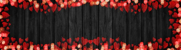 День Святого Валентина Панорамний Прапор Рамка Червоних Сердець Боке Світло — стокове фото