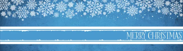 メリークリスマスの背景パノラマテンプレートグリーティングカード 白い氷の結晶と雪の結晶と抽象的な青色のテクスチャに隔離されたバナー テキストのためのスペース — ストック写真