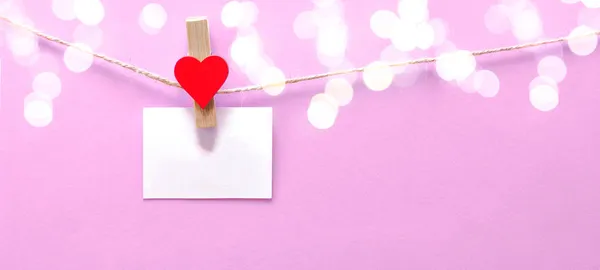 Feliz Banner Fondo Del Día San Valentín Nota Papel Blanco — Foto de Stock