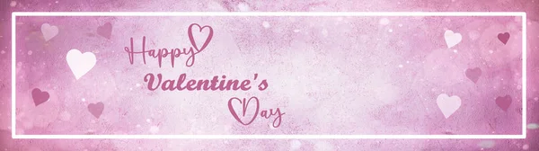 Buon San Valentino Sfondo Banner Panorama Cuori Rosa Isolati Texture — Foto Stock