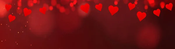 Valentijnsdag Liefde Bruiloft Achtergrond Banner Panorama Abstract Rode Harten Bokeh — Stockfoto