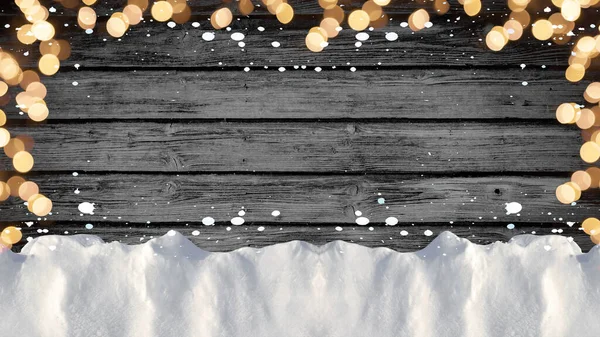 圣诞背景 框架由防波堤灯 雪花和雪 在乡村黑色木墙纹理 与文字空间构成 — 图库照片