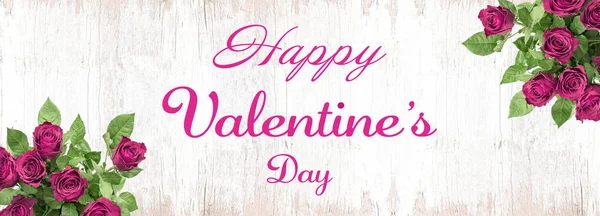 Buon San Valentino Sfondo Banner Panorama Mazzo Bouquet Rose Rosa — Foto Stock