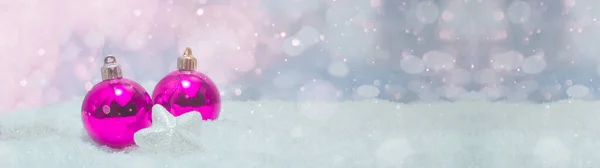 Рожеві Сукні Зірка Сніжинки Різдвяний Зимовий Банер Довгий — стокове фото