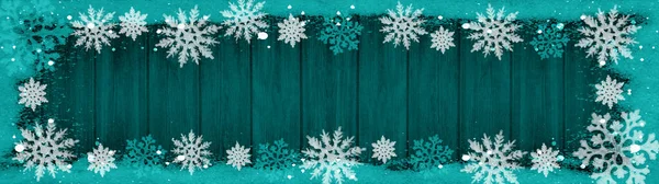 Christmas Snow Winter Background Banner Panorama Frame Made Snow Snowflakes — Stock Photo, Image