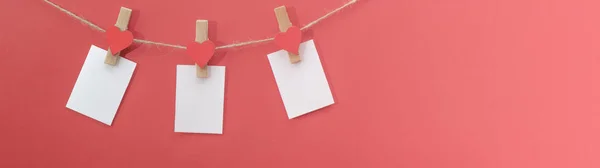 Buon San Valentino Sfondo Banner Panorama Lungo Note Bianche Carta — Foto Stock