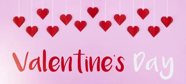 Happy Valentine Day Achtergrond Banner Panorama Wenskaart Template Rode Hangende — Stockfoto