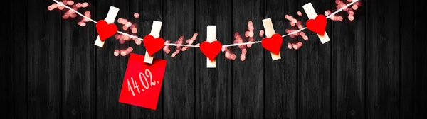 Buon San Valentino Sfondo Banner Panorama Nota Carta Rossa Appendere — Foto Stock