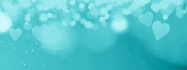 Бірюзовий Пастель Абстрактний Шаблонний Фон Текстури Панорама Серцями Боке Світло — стокове фото