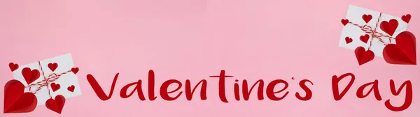 Feliz Día San Valentín Fondo Pancarta Panorama Tarjeta Felicitación Larga — Foto de Stock