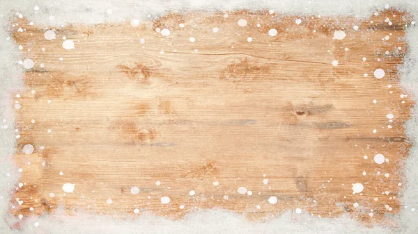 背景模板 由雪制成的框架 雪片为褐色木制质感 顶部有文字空间 — 图库照片