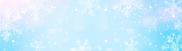 Schneeflocken Und Eiskristalle Isoliert Auf Blauem Himmel Winter Hintergrund Panorama — Stockfoto