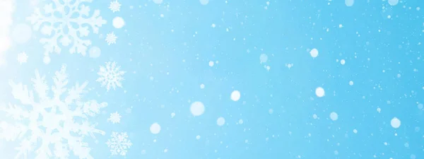 Copos Nieve Cristales Hielo Aislados Cielo Azul Pancarta Panorámica Fondo —  Fotos de Stock