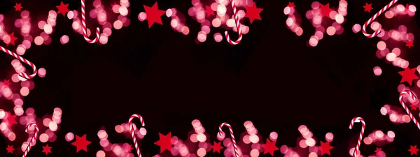 Праздничный Праздник Рождество Зима Шаблон Баннера Панорама Рамка Звезд Конфеты — стоковое фото