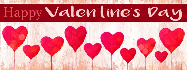 Happy Valentine Day Background Panorama Long Template Banner Red Pink — Stock Photo, Image