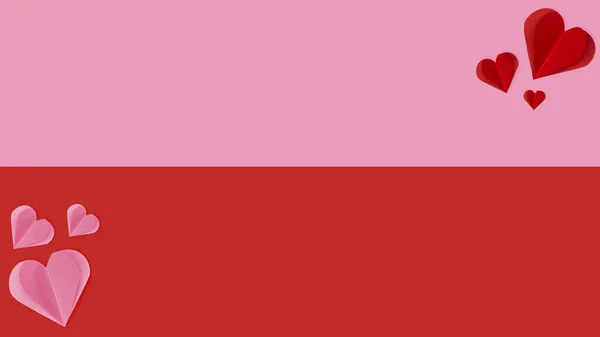 Valentijnsdag Achtergrond Banner Wenskaart Papieren Harten Geïsoleerd Roze Rood Papier — Stockfoto