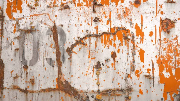 Rusty Abstract White Orange Painted Scratched Peeled Exfoliated Metal Texture — Stock Photo, Image