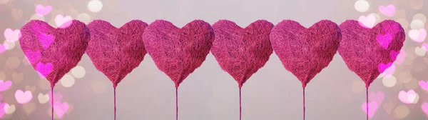 Valentýn Láska Svatba Narozeniny Pozadí Prapor Panorama Blahopřání Růžové Srdce — Stock fotografie