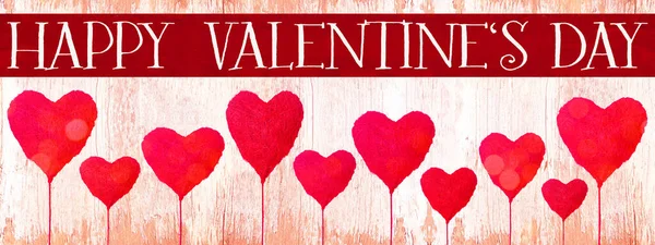 Happy Valentine Day Achtergrond Panorama Lange Template Banner Rood Roze — Stockfoto
