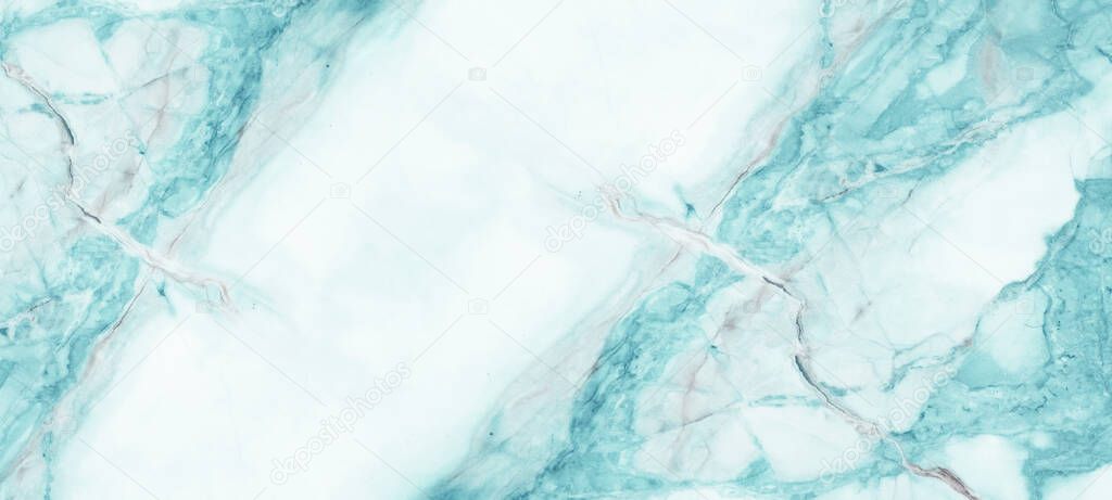 Marbled background banner panorama - High resolution abstract white aquamarine turquoise Carrara marble stone texture