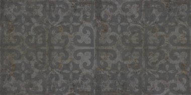 Eski antrakit gri paslı, yıpranmış, zarif çiçek yaprakları çiçek yamama motifleri taş beton beton duvar duvar duvar kâğıdı desenli arka plan afişi.