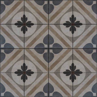 Kusursuz bej rengi eski model grunge çimento beton beton beton beton kiremit duvar kağıdı dokusu arka plan, geometrik kare kare eşkenar çiçek desenli mozaik