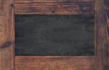 Karatahta şablon arkaplanı - Boş boş eski antrasit karatahta dokusu kırsal koyu ahşap çerçeve ve metin için boşluk