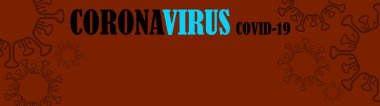 CORONAVIRUS COVID-19 - Virüs koyu kırmızı dokuda izole edilmiş arka plan panorama, metin için boşluk ile üst görünüm