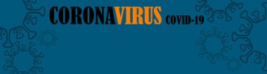 CORONAVIRUS COVID-19 - Mavi soyut doku arka plan panoraması üzerinde izole edilmiş virüs, metin için alanı olan üst görünüm (tamamlayıcı renkler) )