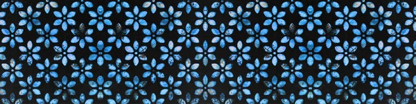 Svart Vintage Shabby Kakel Struktur Med Blå Blomma Motiv Utskrift — Stockfoto