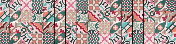 Colorato Astratto Vintage Retrò Geometrico Quadrato Mosaico Motivo Piastrelle Texture — Foto Stock